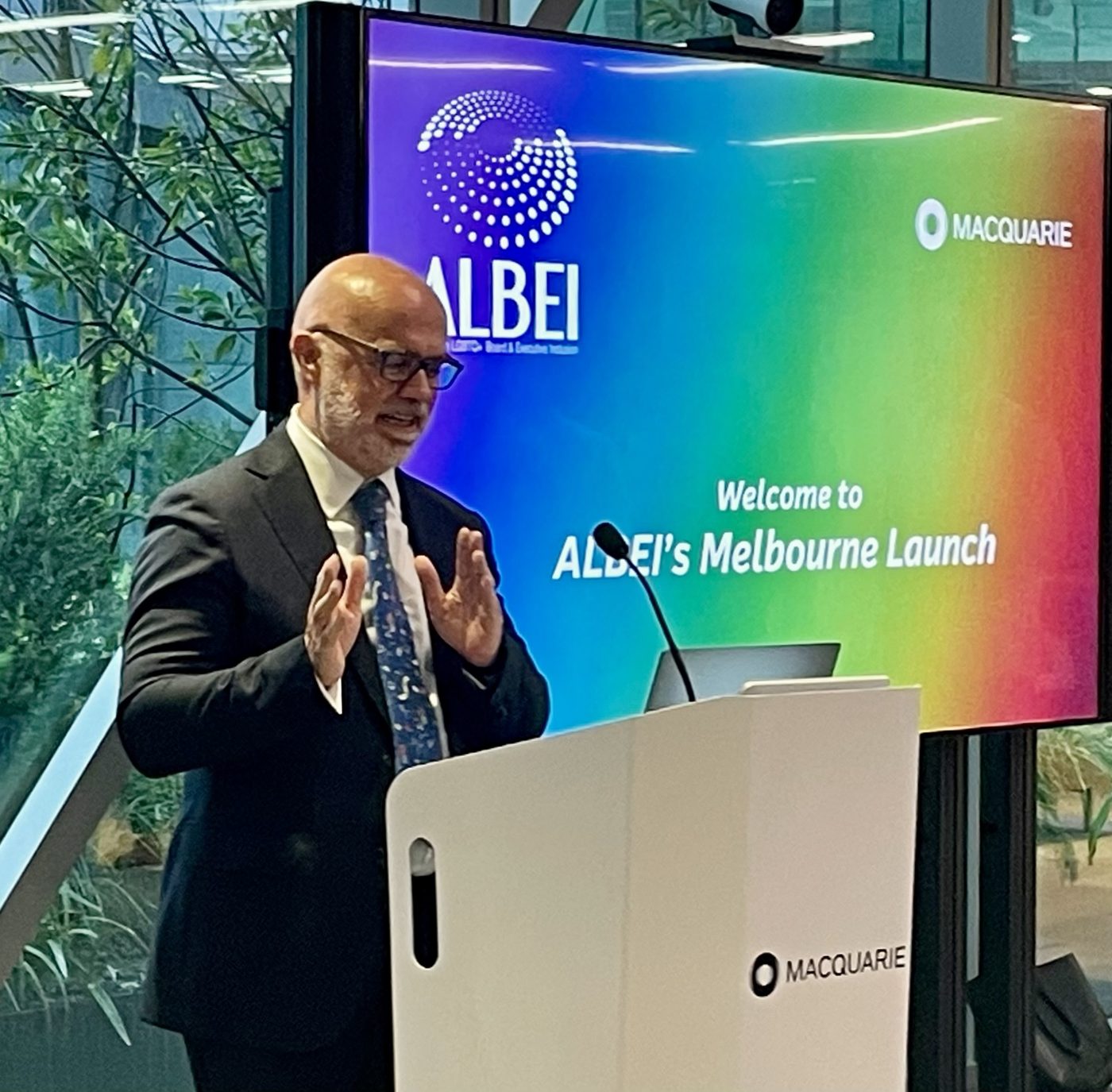 Mark Baxter speaking at ALBEI's Melbourne launch