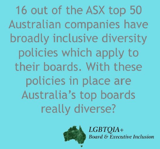 16 out of the ASX top 50 Australian companies have broadly inclusive diversity policies which apply to their boards. With these policies in place, are Australia's top boards really diverse?