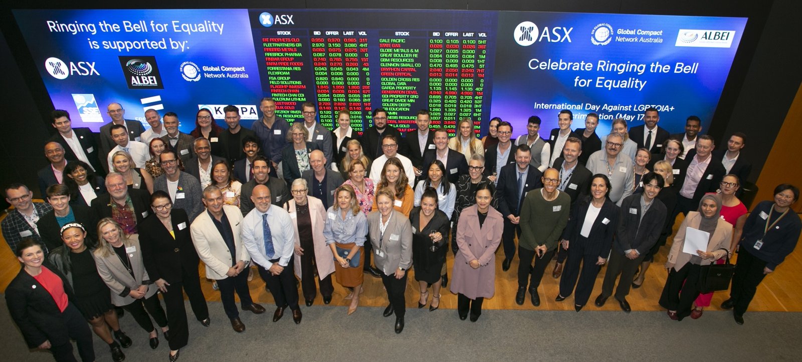 ALBEI members, supporters and guests at Ring the Bell for Equality, ASX, May 2025